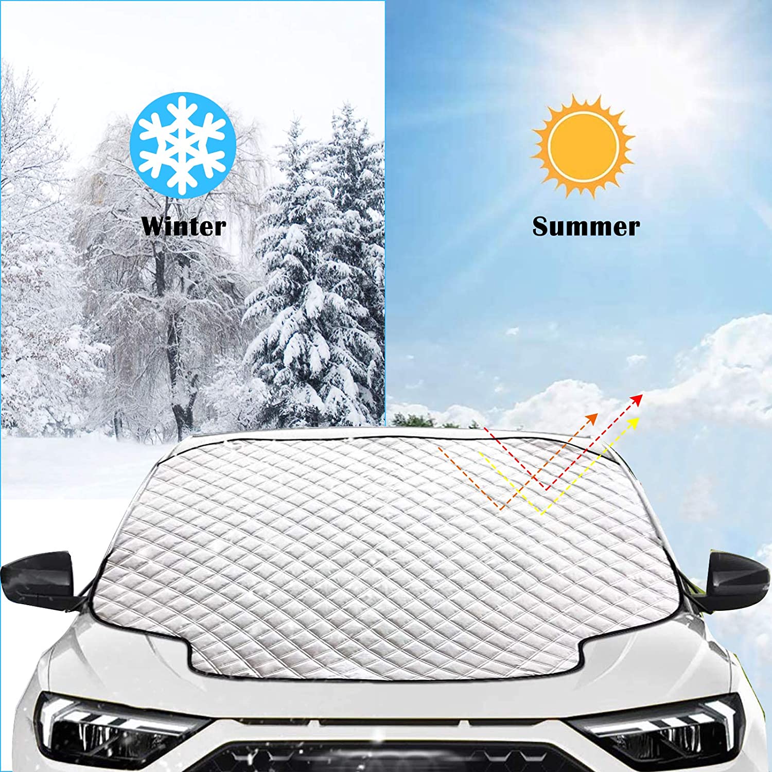 Protège-pare-brise Hiver Anti-givre Et Neige - Taille Universelle 145x95cm, Feuille Aluminium PEVA - Pour Voiture Et SUV, Fixation Par Vent Fort